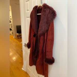 Wine burgundy shearling fur coat